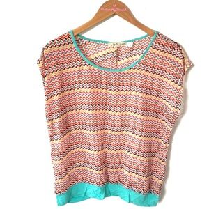 Liberty‎ love sheer boho zigzagged printed multicolored sleeveless top, size L